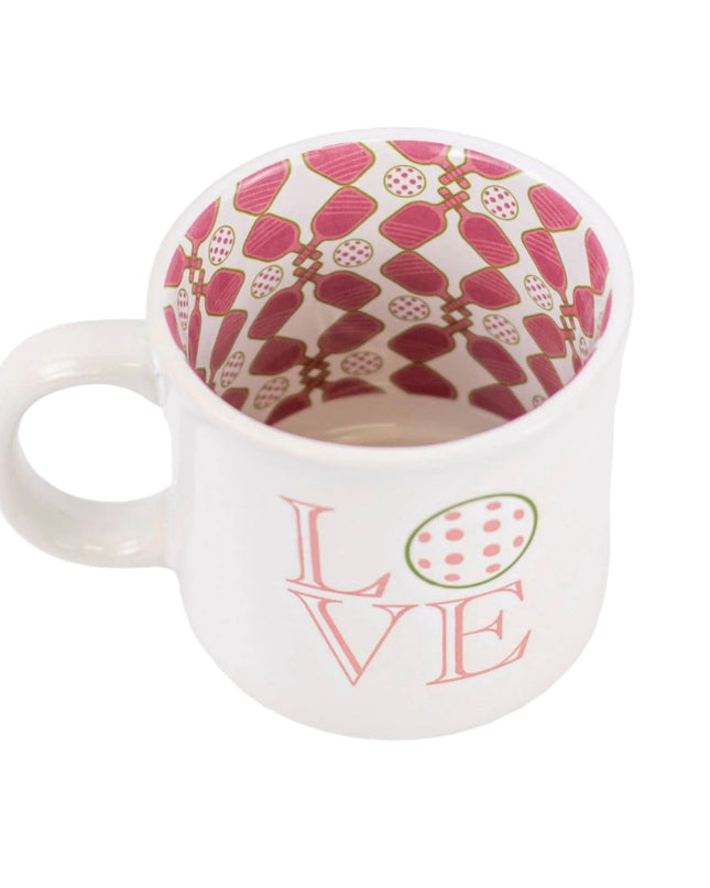 Pickleball Love Coffee Mug   White/Hot Pink/Green   14oz.