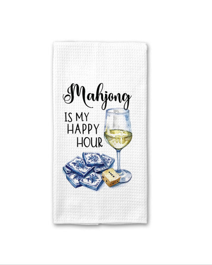 Mahjong Happy Hour Waffle Towel Blue