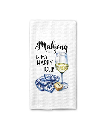 Mahjong Happy Hour Waffle Towel Blue