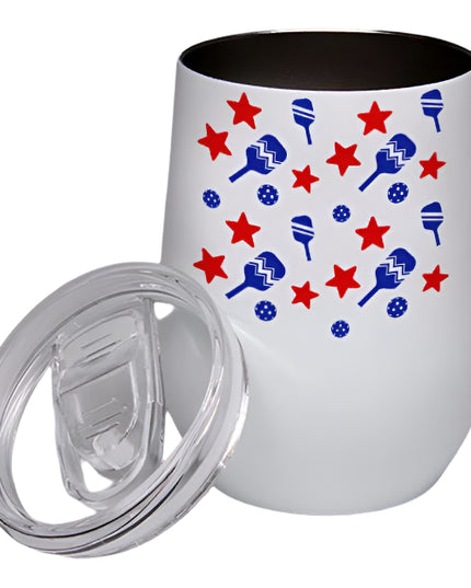Patriotic Pickleball Stemless Wine Glass Tumbler