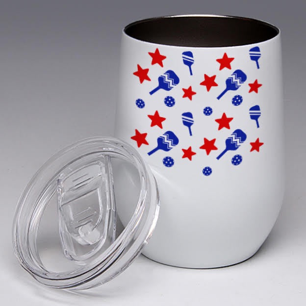 Patriotic Pickleball Stemless Wine Glass Tumbler