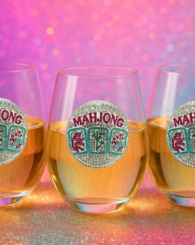 Mahjong Stemless Jeweled Wine Glass