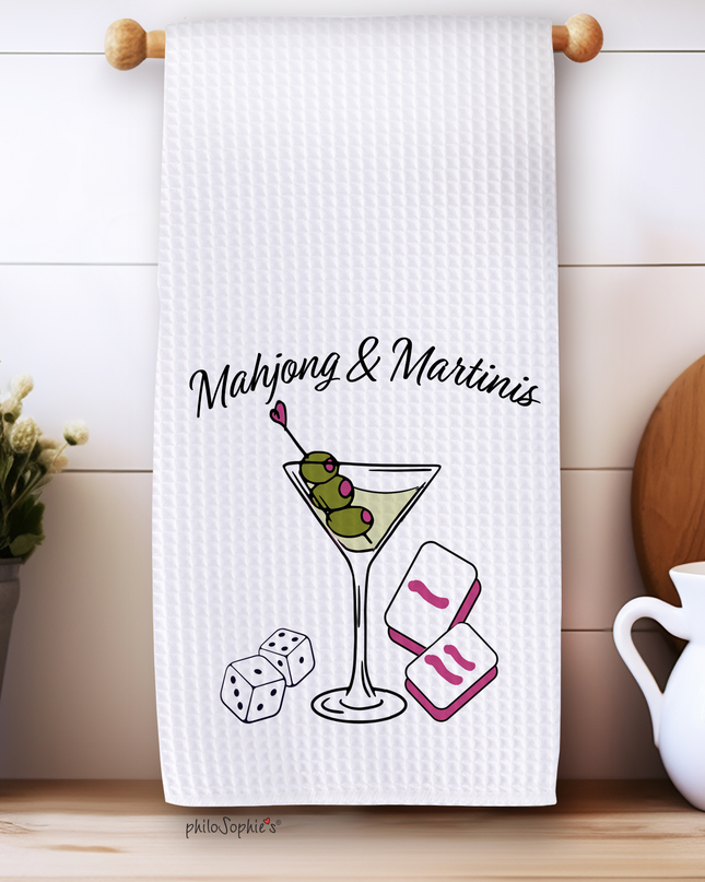 Mahjong & Martinis -Free Name Drop Waffle Towel, Martini