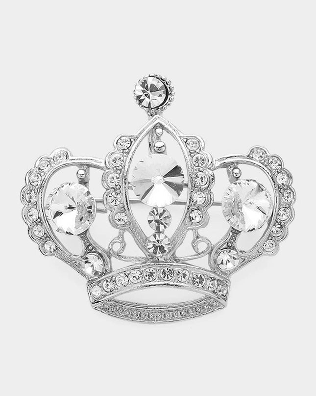 Stone / Pearl Paved Crown Pin Brooch