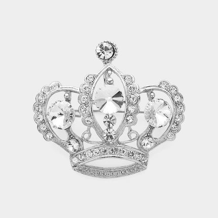 Stone / Pearl Paved Crown Pin Brooch