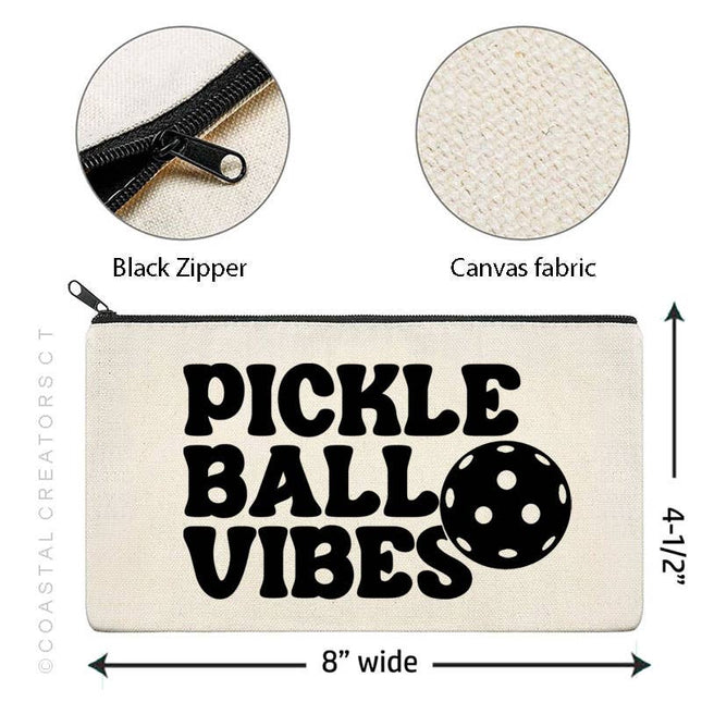 Pickleball Vibes Beige Canvas Zip Pouch