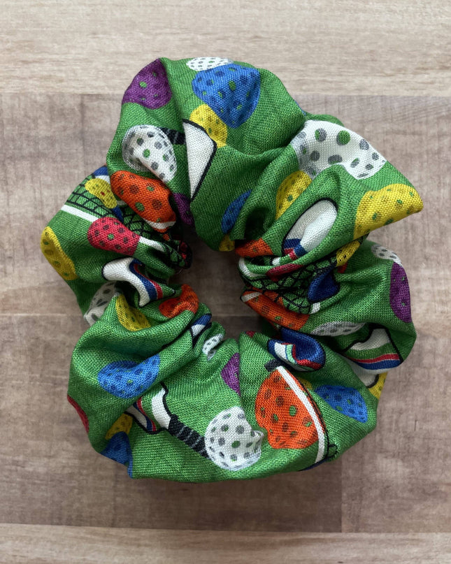 Green Pickleball Cotton Handmade Scrunchie