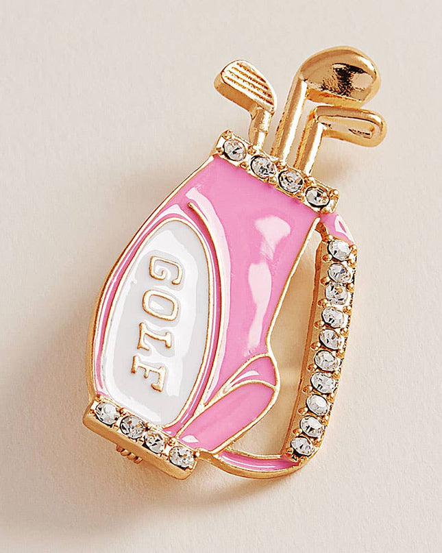 Enamel Rhinestone Accent Golf Bag Pin Brooch