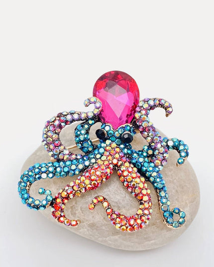 Octopus Colorful Rhinestone Brooch