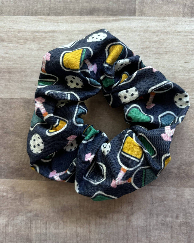 Navy Pickleball Cotton Handmade Scrunchie
