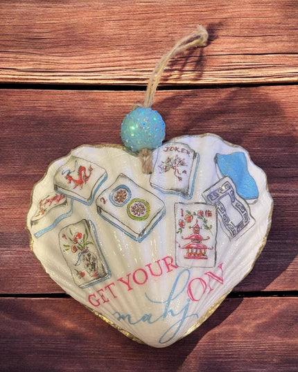 Mahjong Scallop Shell Ornament: Coastal Game Lover Gift