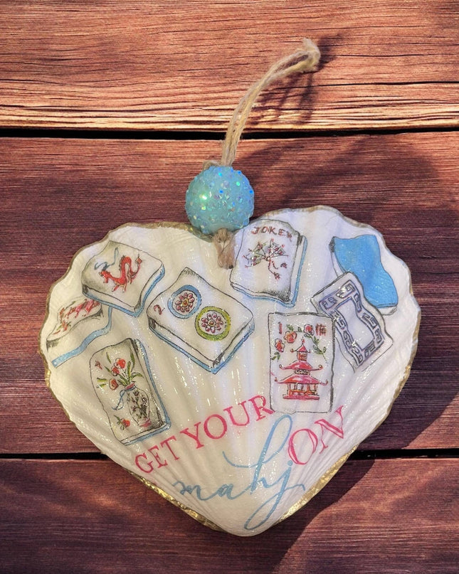 Mahjong Scallop Shell Ornament: Coastal Game Lover Gift