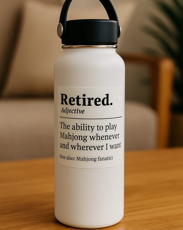 Retired Mahjong Sticker – Funny Definition Square Vinyl Sticker for Mahjong Lovers