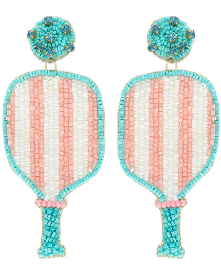 Pickleball Seed Beaded Rhinestone Post Earrings