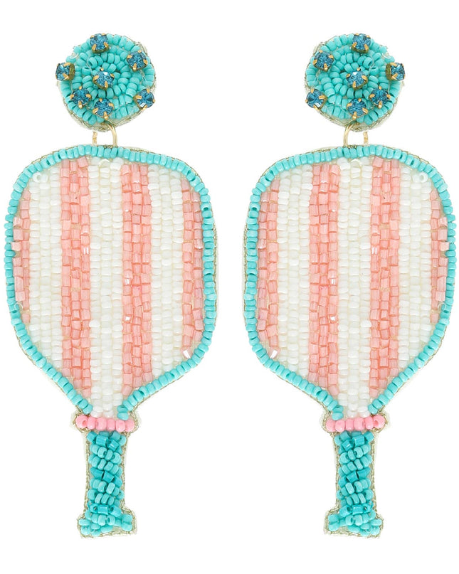 Pickleball Seed Beaded Rhinestone Post Earrings