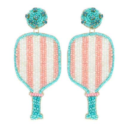 Pickleball Seed Beaded Rhinestone Post Earrings