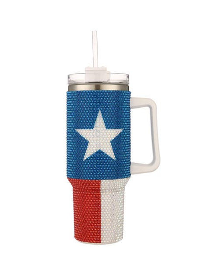 Fully Covered Rhinestone Flag Themed 40 oz Tumbler Cup