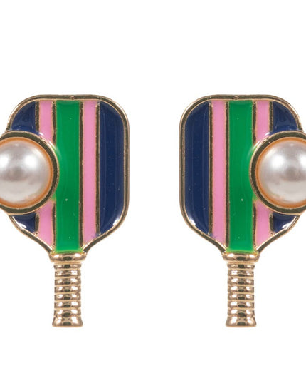 Colorful Pickleball Pad with Pearl Post Earrings
