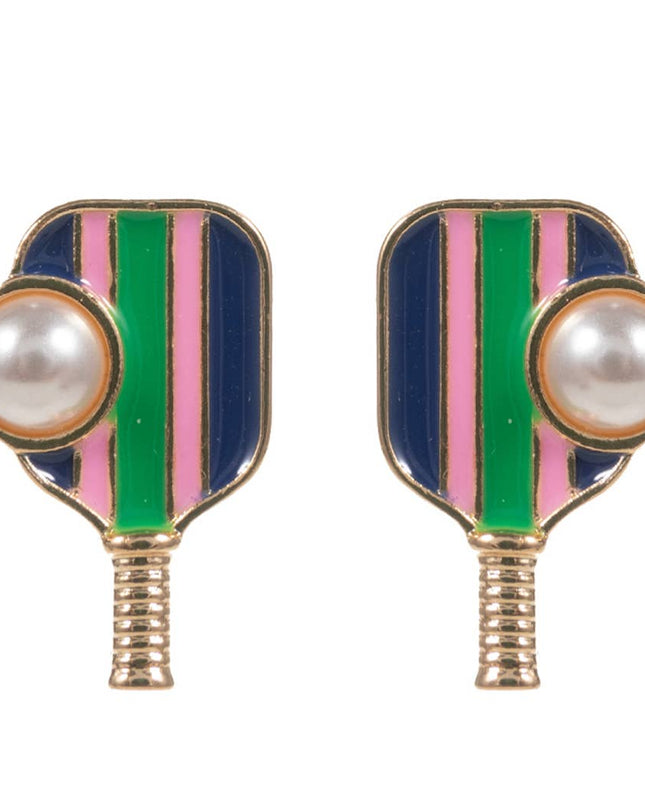 Colorful Pickleball Pad with Pearl Post Earrings