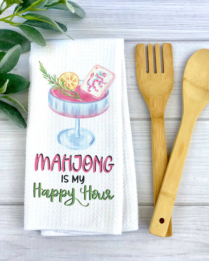 Mahjong Happy Hour Waffle Towel Pink