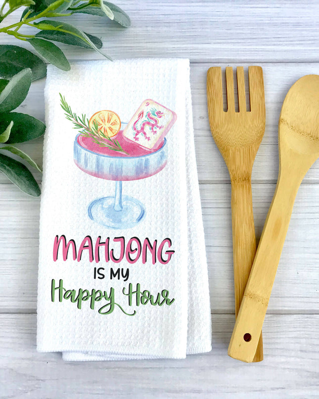 Mahjong Happy Hour Waffle Towel Pink