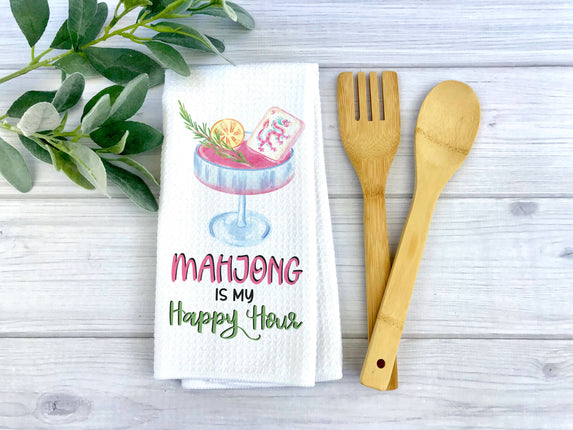 Mahjong Happy Hour Waffle Towel Pink