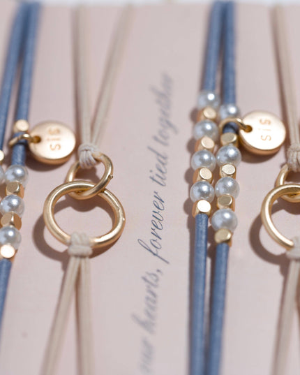 "Sisters" Gold & Pearl Shareable Hair Tie Bracelet Set