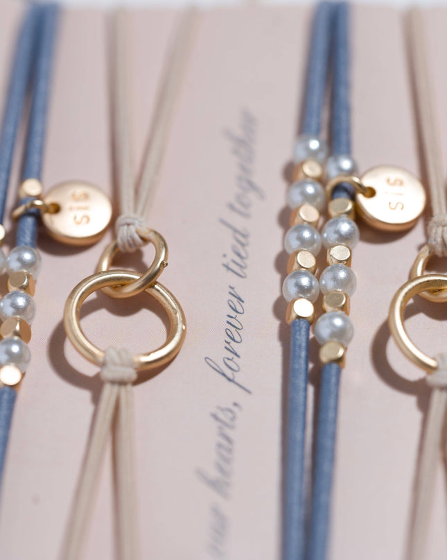 "Sisters" Gold & Pearl Shareable Hair Tie Bracelet Set