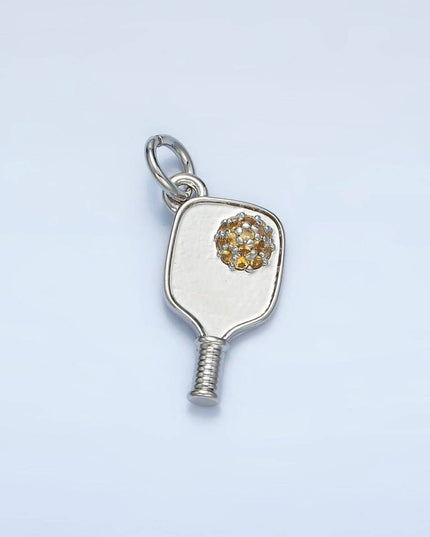 Minimalist Pickle Ball Charm in 24K Gold Filled Pendant Sports Paddle with CZ Ball  D-620