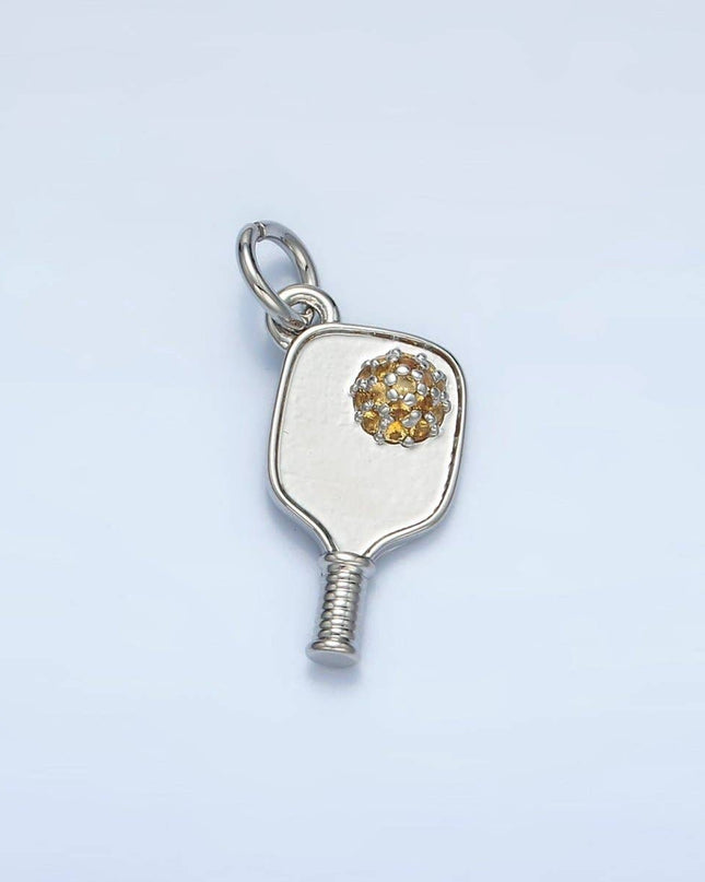 Minimalist Pickle Ball Charm in 24K Gold Filled Pendant Sports Paddle with CZ Ball  D-620