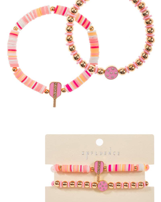 Pickleball Enamel Rubbeads Stretch Bracelet