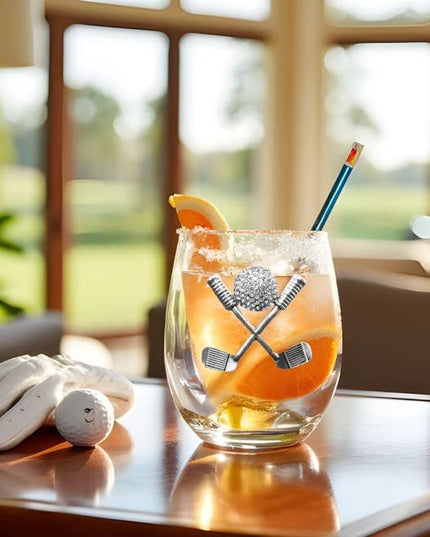 Golf Clubs and Ball Stemless Wine Glass