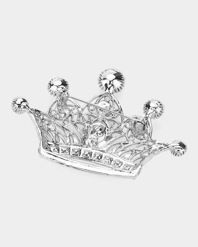 Rhinestone Embellished Crown Pin Brooch