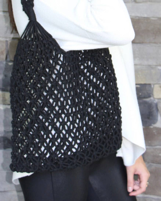 Christa Rope Crochet Shoulder Bag Jet Black 