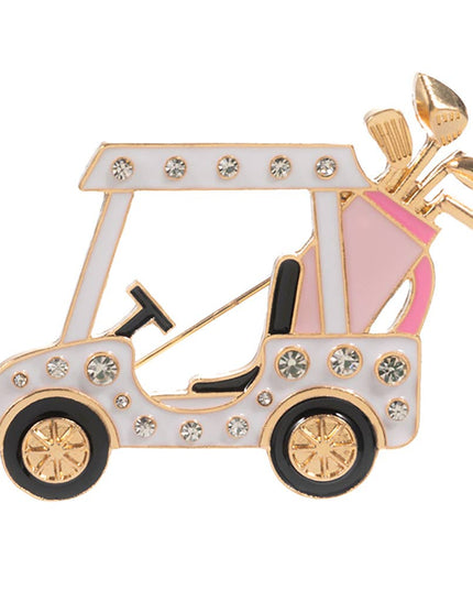 Enamel Rhinestone Accent Golf Cart Clubs Pin Brooch
