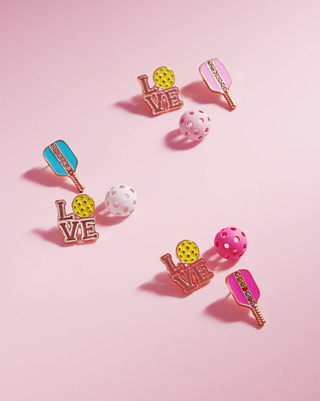 Pickleball Enamel Print 3 Set Post Earrings