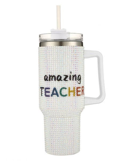 Rhinestone AMAZING TEACHER Decorative Metal Tumbler Cup