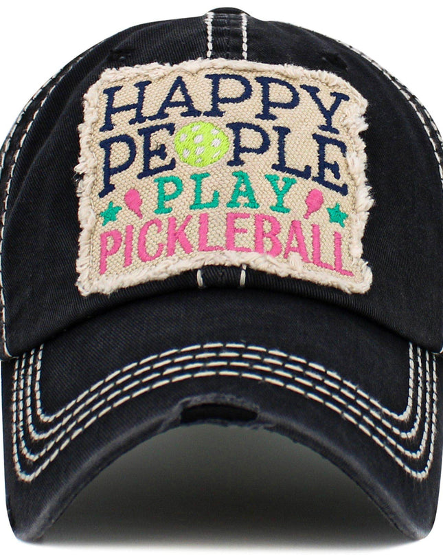 Happy People Play Pickleball Washed Vintage Ballcap