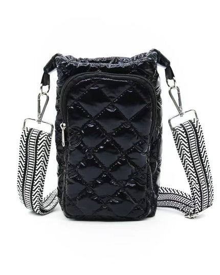 Black Water Bottle Bag Crossbody Hydro Puffer Tote