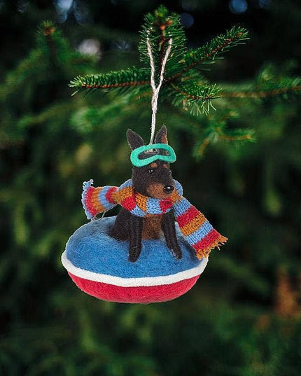 Snowtubing Dog Felt Ornament