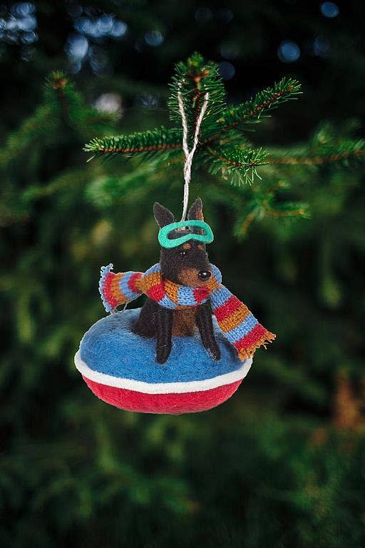 Snowtubing Dog Felt Ornament