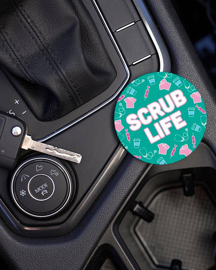 Car Coaster-Scrub Life Teal Icons