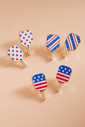 Pickleball Enamel American Flag Post Earrings
