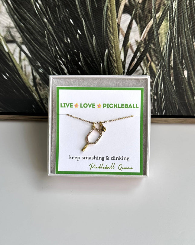 Pickleball Necklace 18k Gold Plated Rhines Stone Gift