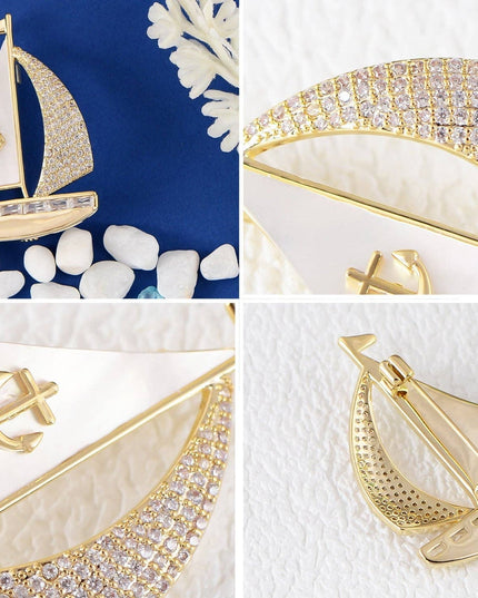 Crystal Rhinestone Sail Boat Brooch Pin