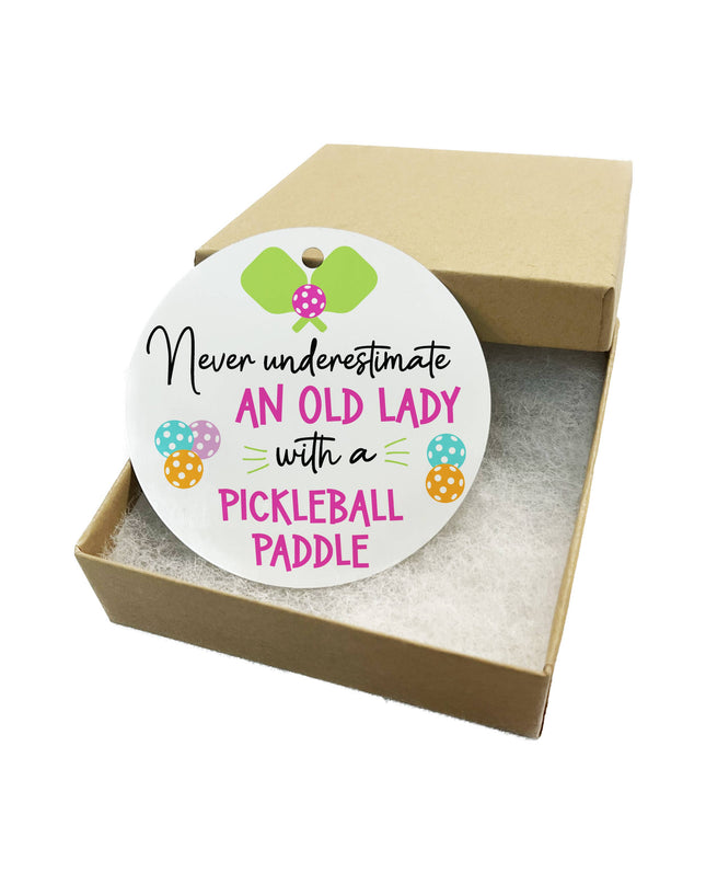 "Old Lady w/Pickleball Paddle" Metal Ornament