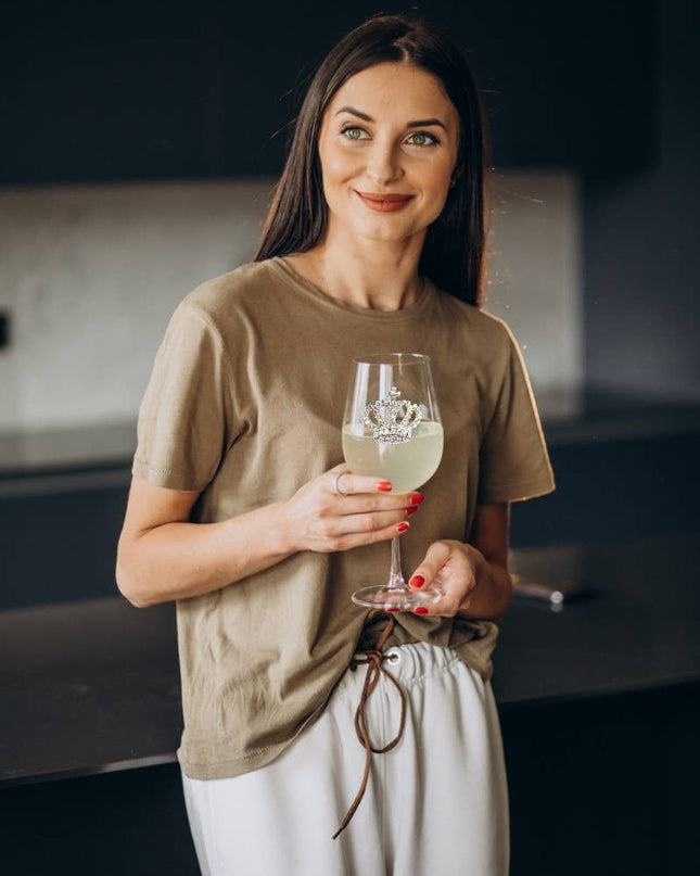 Aurora Borealis Crown Jeweled Stemmed Wine Glass