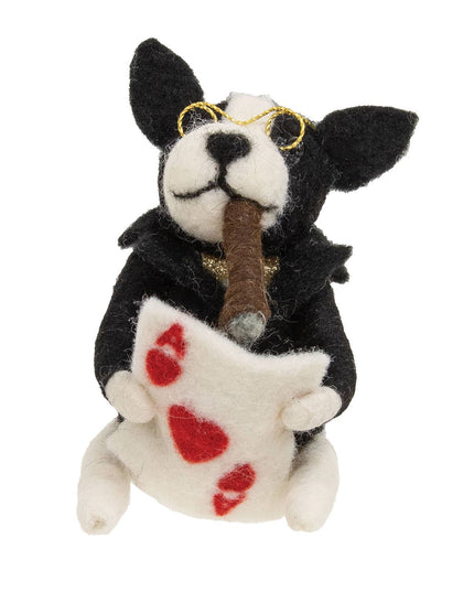 Card Playing Dog Felted Ornament