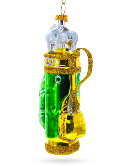 Golden Golf Bag Glass Ornament