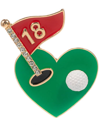 Enamel Rhinestone Accent Heat Shaped Golf Green Pin Brooch
